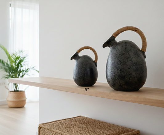 Makoa Terracotta Vase with Rattan-Style Handle