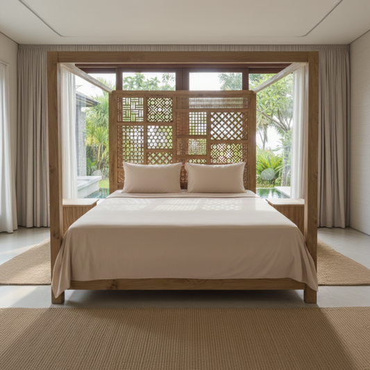 ARUNA Canopy Bed – Modern Geometry Meets Timeless Craftsmanship